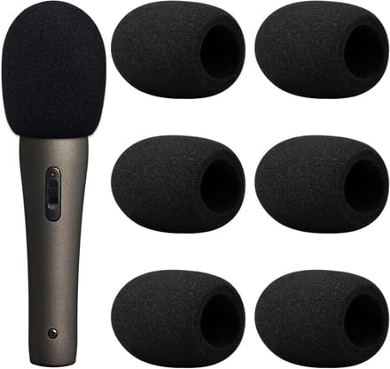 Famanu Microfoon-windscherm, schuimrubberen microfoonafdekking voor handmicrofoon, grote microfoon, windscherm voor karaoke, podiumprestaties, outdoor-activiteiten, 6 stuks (zwart)