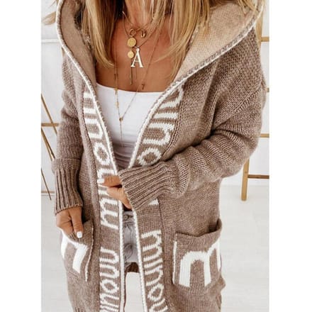 Gebreide trui Herfst Winter Halflang vest Gebreide damestrui met letter en capuchon M brown