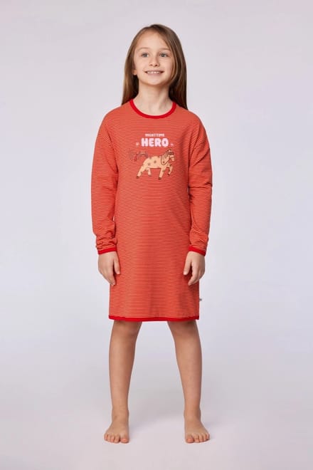 Woody slaapkleed meisjes/dames - rood gestreept - pony - 252-10-DZF-Z/935 - maat 176