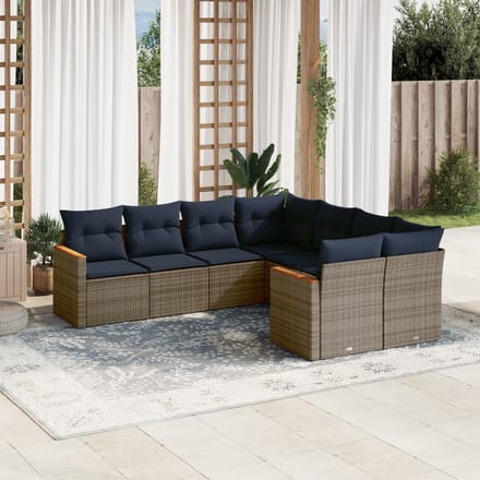 vidaXL - 8-delige - tuinbankset - met - kussens, - grijs - polyrotan