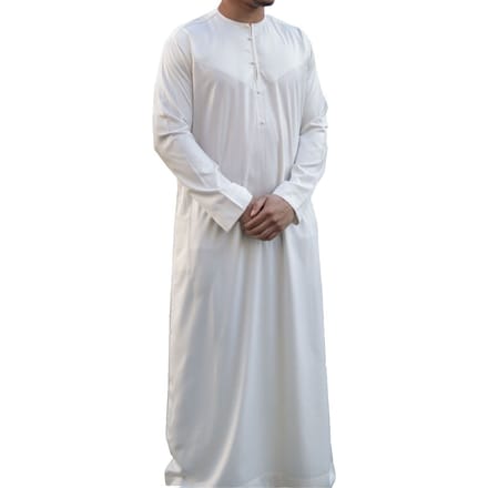 Crèmebeige Thobe-gewaad voor heren, satijn Emirati Islamitische Jubba Eid, normale pasvorm
