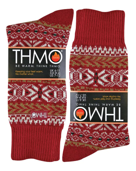 THMO - Vintage herensokken van thermo wolmix - Fairisle Rood