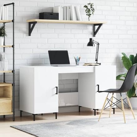 vidaXL - Bureau - 140x50x75 - cm - bewerkt - hout - hoogglans - wit