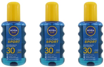 Nivea | 3 x SUN 200 ml zonnebrandspray SPF 30 | UV dry protect Sport | transparant spray