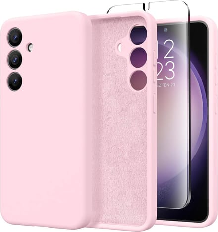 Shockproof Backcover - Liquid Silicone Soft Hoesje + 2x Screenprotector - Geschikt voor: Samsung Galaxy A35 - Lichtroze