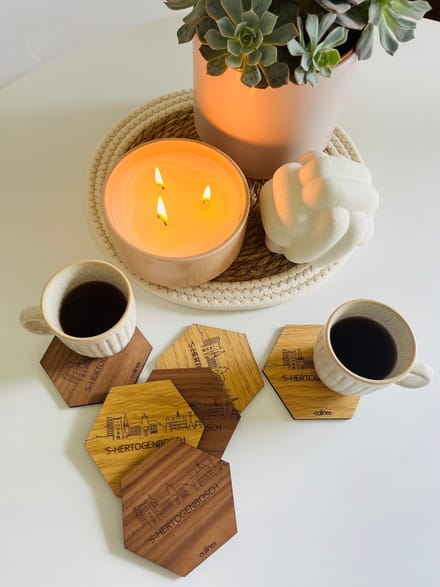 5x Onderzetters Skyline van s-Hertogenbosch - 10x9cm - Eikenhout