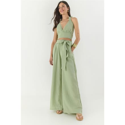 Textured Katoenen Halter Nek Twee-Delige Set