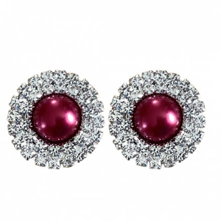 Clip oorbellen strass bordeaux 2.5 cm