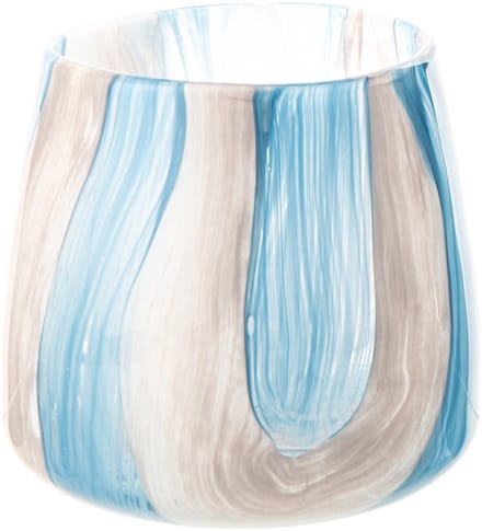 J-Line windlicht Gestreept - glas - azuurblauw - small