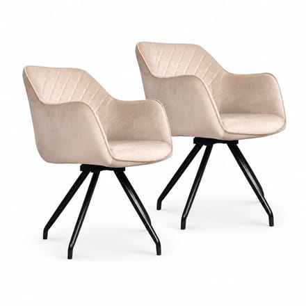 DS4U® - Romy eetkamerstoel - Set van 2 - Champagne - Velvet - Met armleuning - 360 draaibaar