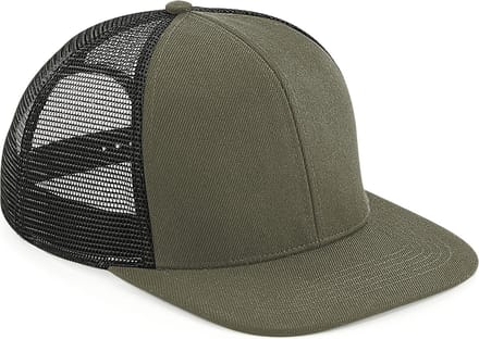 Beechfield 'Original Flat Peak 6 Panel Trucker Cap' Olijfgroen/Zwart