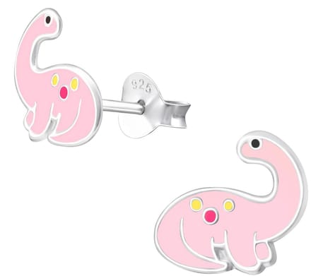 Joy|S - Zilveren dinosaurus oorbellen - 10 x 9 mm - roze