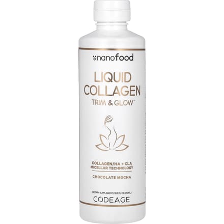 Codeage, Nanofood, Vloeibaar Collageen, Trimmen & Gloed, Chocolade Mocha, 15,22 fl oz (450ml) white