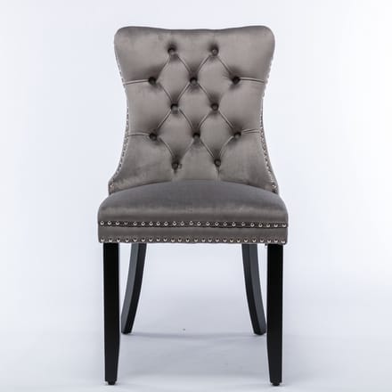 Grijs-Fluweel-Tweepersoons-Eetkamerstoel-Rubberhout-Frame-Woonkamer