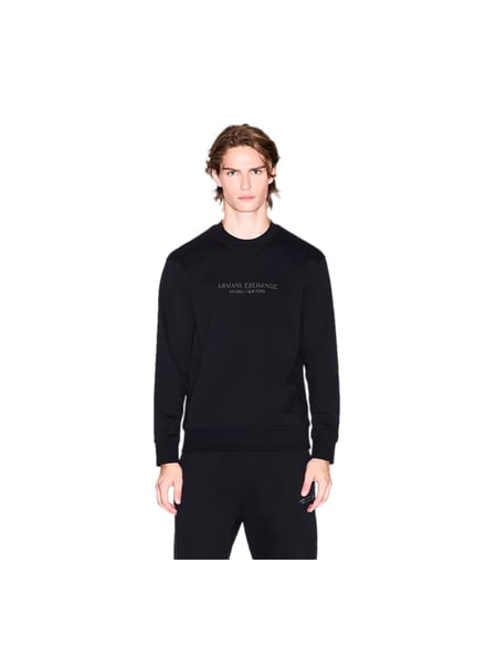 Printed Cotton Long Sleeve Sweatshirt with Round Neck - Black