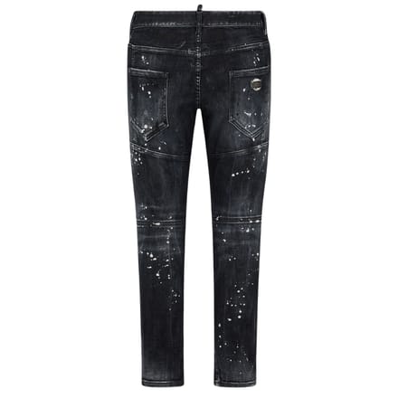 Dsquared2 Tidy Biker Jean Paint Splash versterkte gescheurde zwarte jeans