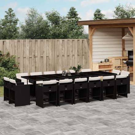 vidaXL - 17-delige - Tuinset - met - kussens - poly - rattan - zwart