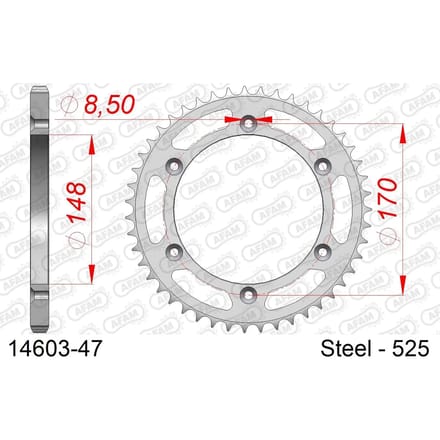 Stalen tandwiel Afam 525 47 dents