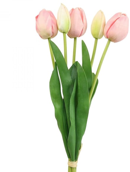 Kunstbloemen tulp roze, voorjaarsbloem 48cm bos van 5, 5 stuks