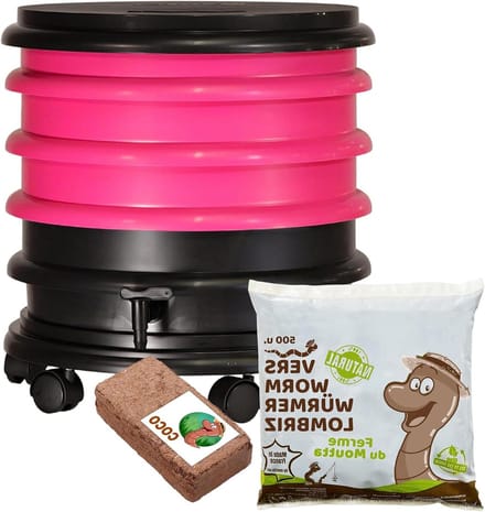 Wormenbak Compostbak - Composteerbak Wormenbak - Organisch Afval Verwerken - Evolueerbaar Ontwerp - 48 Liter - Fuchsia