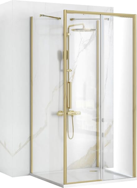 Rea Rapid Slide Brush Gold 100X80 - 195 cm - U-Douchecabine - Rechthoek - Geborsteld Goud