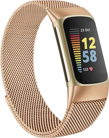 YPCd® Bandje geschikt voor Fitbit Charge 5 - Rosé Goud - Milanees RVS - Large