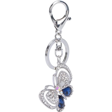 Sleutelhanger Vlinder Zinklegering Strass Steentjes Glanzende Hanger voor Dames Tas Auto Interieur wit