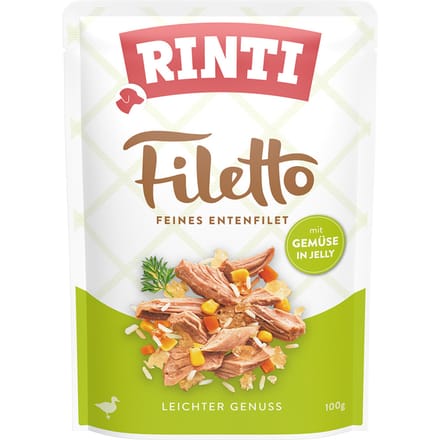24x 100g RINTI Filetto Pouch in Jelly Eend met groenten nat hondenvoer