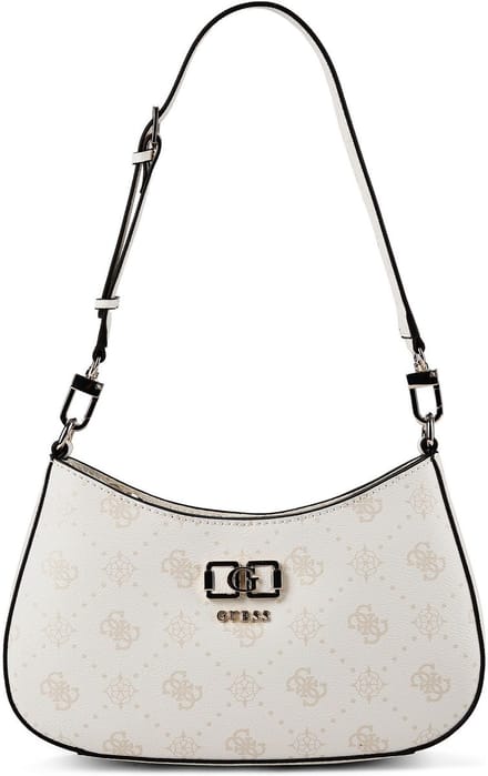 GUESS schoudertas Emelie Logo Top Zip Shoulder Bag White Logo wit