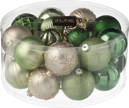 J-Line kerstbal - kunststof - groen/ecru - doos van 30