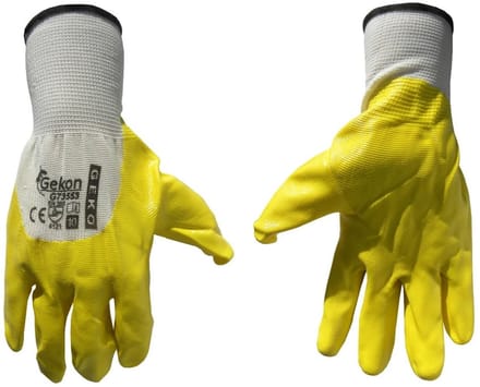GEKO Katoenen werkhandschoenen - nitril coating - maat 9 - wit-grijs - 12 stuks