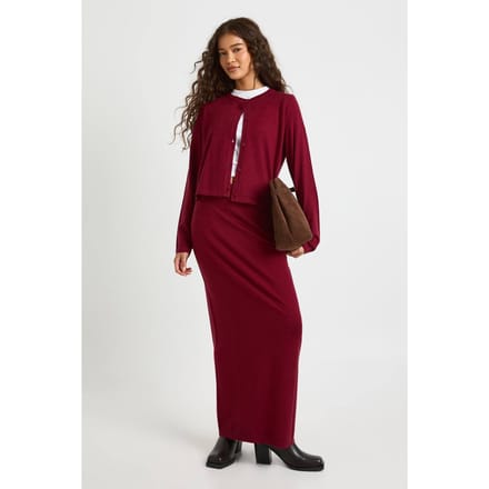 boohoo Dames Rib Knit Maxi Rok | Burgundy | Maat: Medium