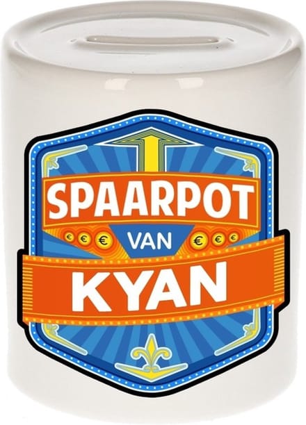 Bellatio Decorations Kinder spaarpot met naam - Kyan - keramiek - met dop - wit - Sparen - Spaargeld van Kyan