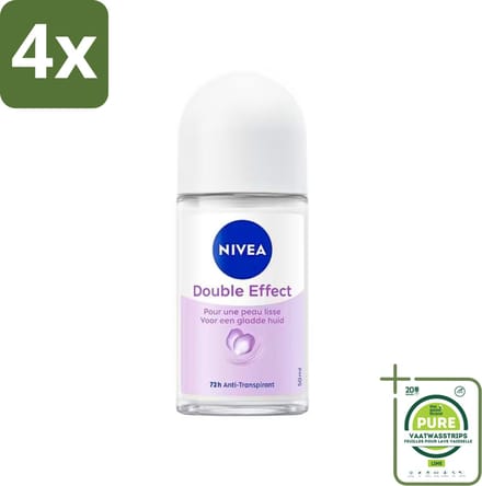 NIVEA - Deodorant Roller - Dubbel Effect - 72 Uur Anti-Transpirant - 50 ml - Voordeelverpakking - 4 stuks - NIVEA deodorant - Deodorant roller