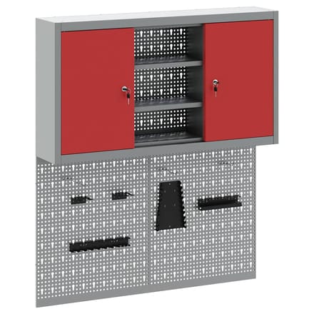 vidaXL - Gereedschapskast - Set - met - plank - 3 - st - Rood - Gepoedercoat - staal