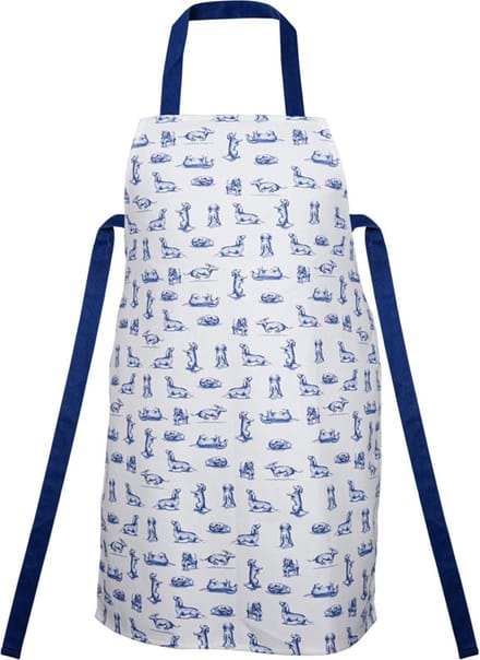Heinen Delfts Blauw - Keukenschort Teckel Nhaan - Wit - Katoen - 60 cm