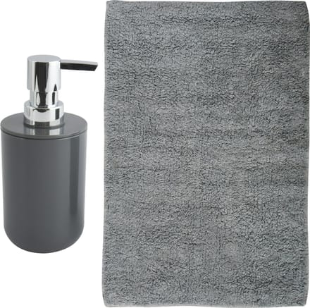 MSV badkamer droogloop mat - Napoli - 45 x 70 cm - met bijpassend zeeppompje - donkergrijs