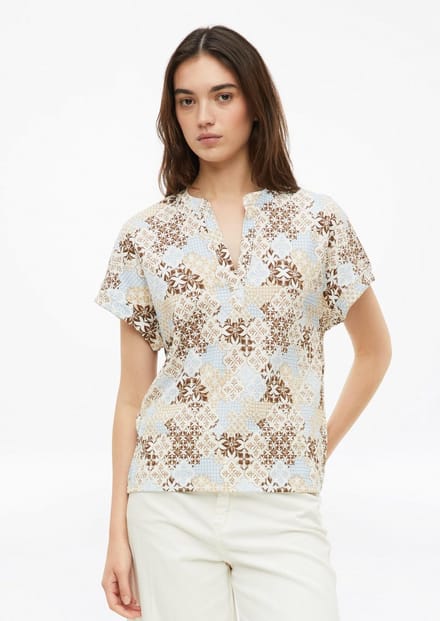 T-shirt Gestructureerd met V-hals Casual Pasvorm Ronde Hals Ruime Hals Dames s.Oliver