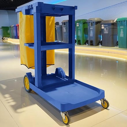 Schoonmaakkar op wielen - Dienstkar Cateringkar - Efficiënt Schoonmaken - Versterkt Aluminium Frame - Groot Voorplatform - Blauw
