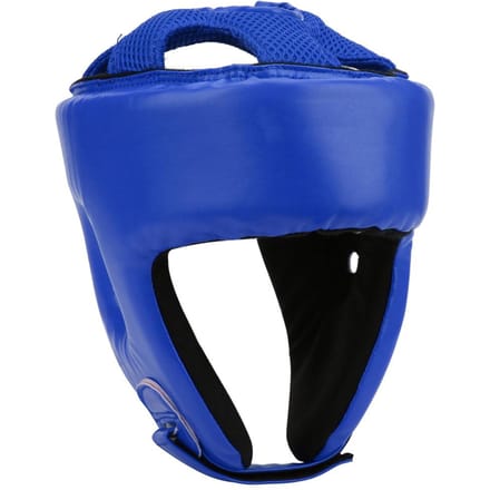 Bokszakhelm PU Leer Verstelbare Hoofdbeschermer Sanda Kickboksen Training Verdediging S 8.9x1.5in blauw