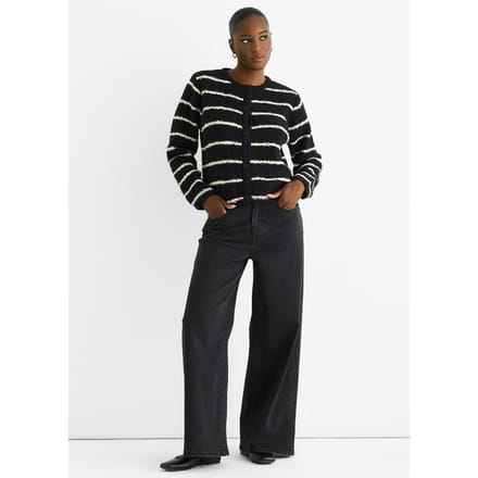 Zwarte Streep Militaire Crop Recycle Gebreide Cardigan