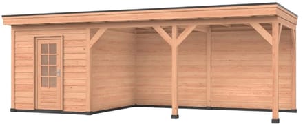 Douglas overkapping, 750 x 250, Met achterwand en schuur, Westwood Comfort Basic