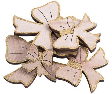 ARTYFETES - 12 houten strikken met goudglitter 9, 6,5 en 4 cm kerstdecoratie
