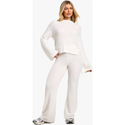 boohoo Dames Boucle Broek met Wijde Poot | Cream | Maat: Small
