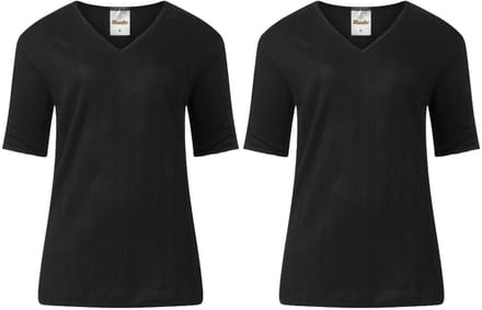 Lunatex - 2 dames thermo T-shirts - korte mouw - zwart - maat M