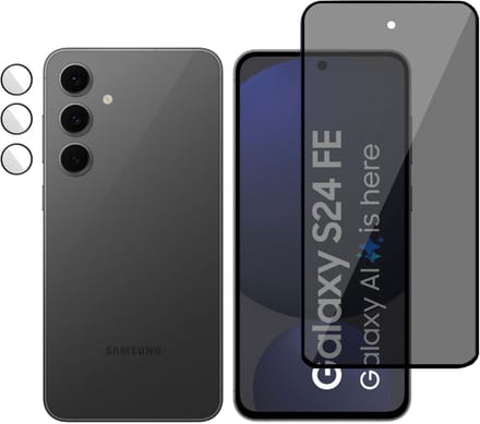 Privé Screenprotector + Camera Screen geschikt voor Samsung Galaxy S24 FE Screenprotector - Privacy Beschermglas - Rounded - Privacy Proteqt+
