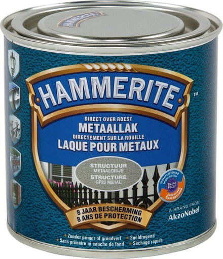 Hammerite Metaallak Structuur - Metaal Grijs - Metaal Grijs - 250 ml - 10 m²/l - Afwerkingslaag