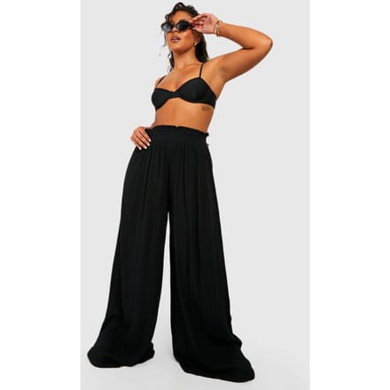 boohoo Dames Plus Cheesecloth Strandbroeken | Zwart | Maat: 54