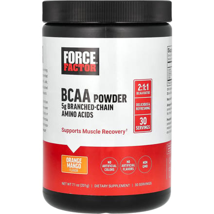 Force Factor, BCAA Poeder, Sinaasappel Mango, 7.1 oz (201 gr)