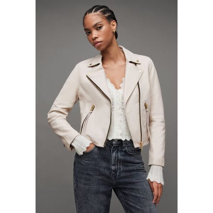 AllSaints Dalby Biker Ivory White Maat: 8 | Leren Jassen Outlet | Dames | Wit
